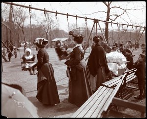 View of a Woman Pushing Children on the Swings at Tompkins Square Park, on Arbor Day, New York, 1904